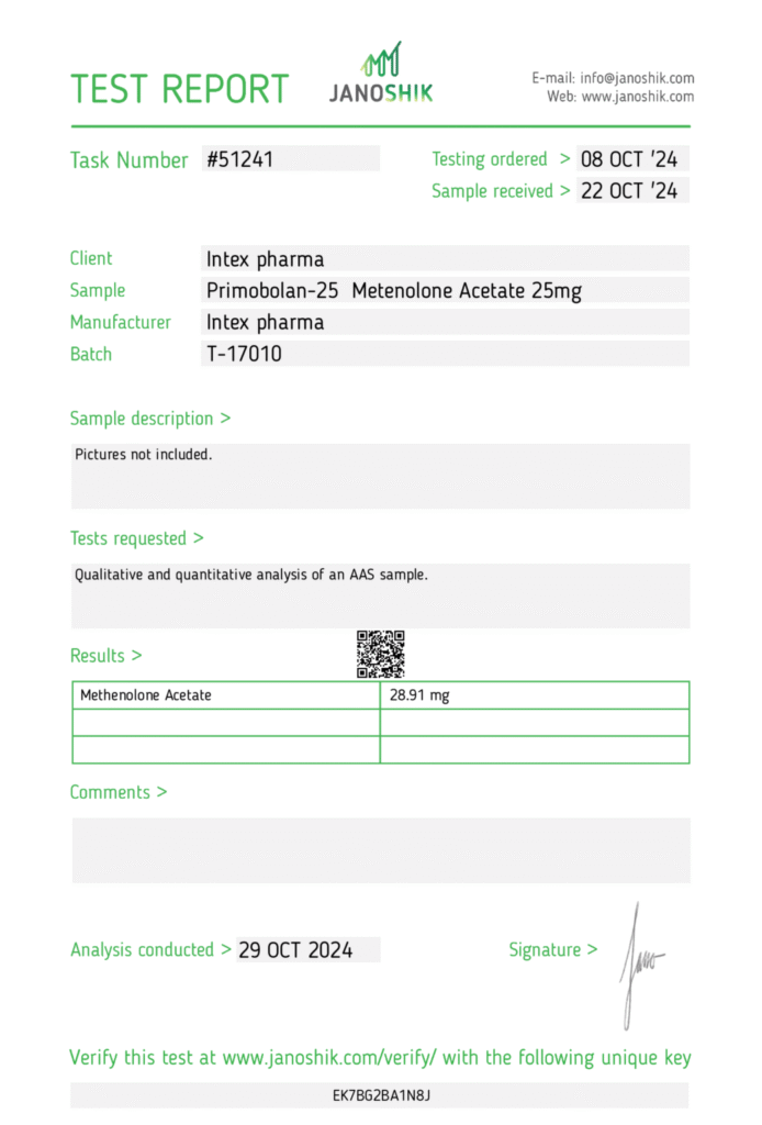Intex Pharma Primobolan 25mg x 60 tabs